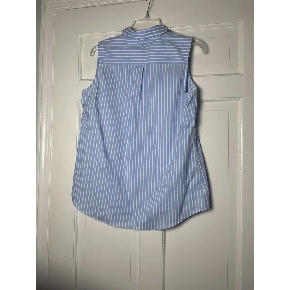 Talbots Shirt Women’s 6 Blue White Striped Slvless Button Collared 100 % Cotton - Picture 5 of 8